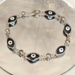 Gold Tone Evil Eye Dainty Bracelet Black